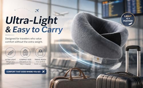 Image of Travel Neck Pillow for Travelling | Premium Memory Foam Neck Pillow | Ergonomic Travel Pillow for Flight and Car | Lightweight Neck Support | Adjustable Velcro | Soft Washable Cover