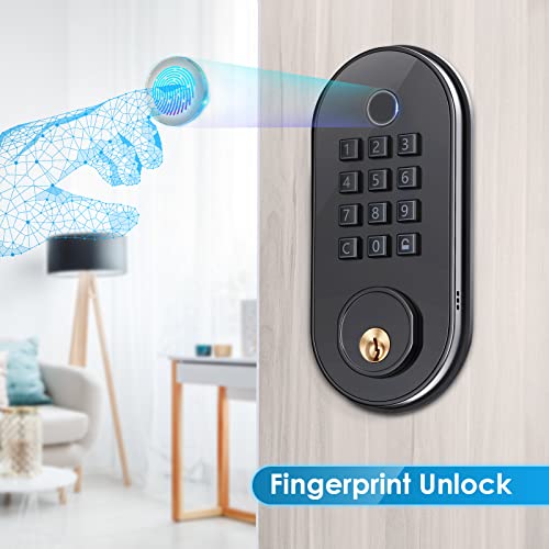 Keyless Entry Door Lock Deadbolt 50 User Smart Deadbolt Fingerprint Door Lock Electronic Code Door Lock With Keypad Auto Lock Biometric Smart Locks For Front Door Black #TOP3