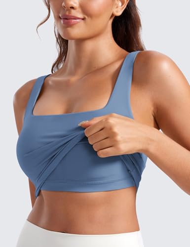 Image of CRZ YOGA Butterluxe Square Neck Crop Tank Top | Light Support, Removable Pads, Yoga, Extremely Soft, Wide Straps, Longline Sports Bras for Women