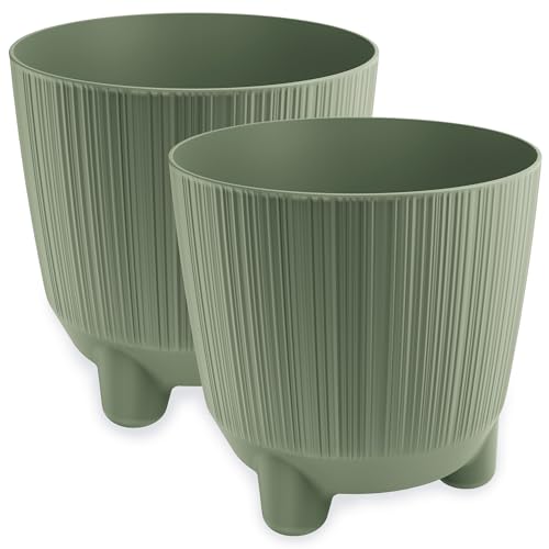 PECZEKO Blumentopf matt, Pflanzkübel mit Beinen, Dekorativer Topf für, groß und klein Pflanzen, 2er-Set blumenkübel, blumenkübel kräutertopf (2 Pack) Grün, ø 20 cm