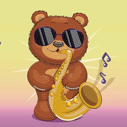 Image of DIAMOND DOTZ Sax Bear Dotz Box Animal Diamond Painting Kits for Adults - Diamond Art Kits a Relaxing Creative Craft Kit with Dotz Gems 8.7 inchx8.7 inch