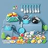 130Pcs Kitchen Playset, Toddler Pretend Cooking Play Pots, Pans, Utensils Cookware, Daily Food Fruit Veges, Shopping Storage Basket, Dessert, Prop Money, Learning Gift for Child (Turquoise) #2