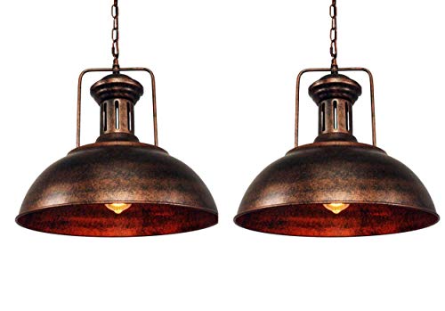Lingkai 16.14" Farmhouse Pendant Light, Rustic Vintage Hanging Light Fixture Barn Dome Lampshade Ceiling Mount Lamp for Kitchen Island Dining Room