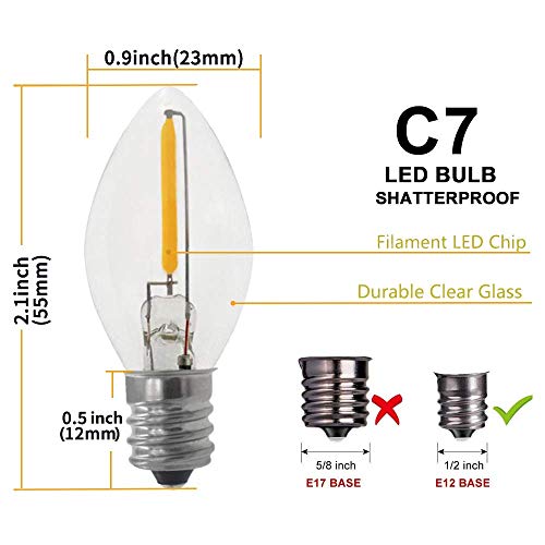 Emitting Waterproof C7 Replacement Led Light Bulbs – 0.6W Equivalent To 7W, White Warm 2700K Outdoor String Lights, E12 Base Edison Led Night Light Bulbs (C7-25Pack) #TOP1