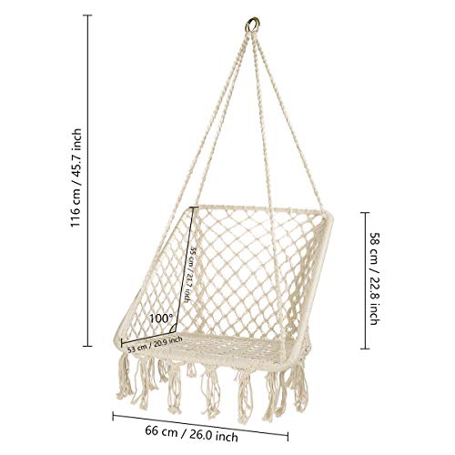 CCTRO Hammock Chair Macrame Swing,Boho Style Rattan Chair Hanging Macrame Hammock Swing Chairs for Indoor/Outdoor Home Patio Porch Yard Garden Deck,265 Pound Capacity (S Beige) - Thumbnail 2