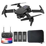 E88 ドローン カメラ付き 4K HDカメラ WI-FI FPVリアルタイム 航空写真 90°手動調整可能 100g未満 小型 折り畳み式 子供向け トイドローン 初心者向け ミニドローン 収納ケース付き バッテリー3個 最大飛行時間30分 ワンキー離陸/着陸 オプティカルフロー 高度維持 軌跡飛行モード ヘッドレスモード 2.4GHz 4CH 国内認証済み 子供・大人向けギフ(ブラック)