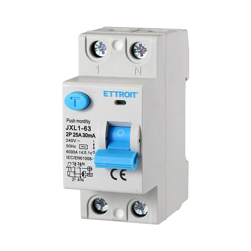 Interruptor diferencial puro 25 A 2 polos 2P 220 V 6 kA 30 mA 2 módulos DIN, RCCB C25