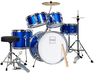 Best Choice Products Kids Drum Set 5-Piece 16in Beginner Drum Set Junior Drum Kit, Starter Percussion Set w/Cymbals, Pedal, Drumsticks, Stool, Toms, Snare, Hi Hat - Blue