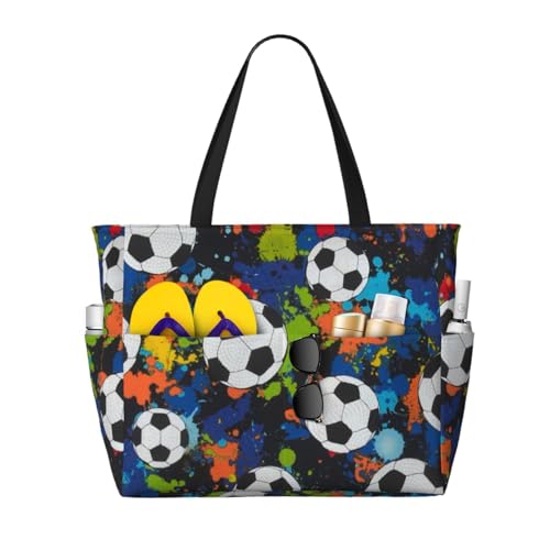 Ballon et sport au soleil : grand sac de plage athlétique pour femme active