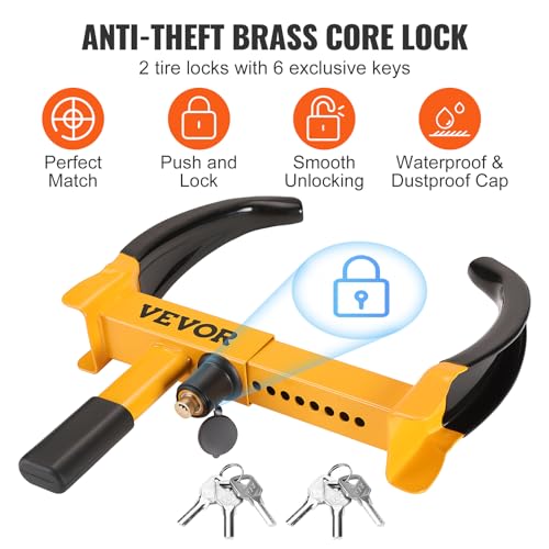 Image of VEVOR Universal Wheel Clamp Lock, 2 Pack Adjustable Anti-Theft Tire Lock, Heavy-Duty Steel for ATV SUV Car Golf Cart Boats Motorcycles, with 6 Keys