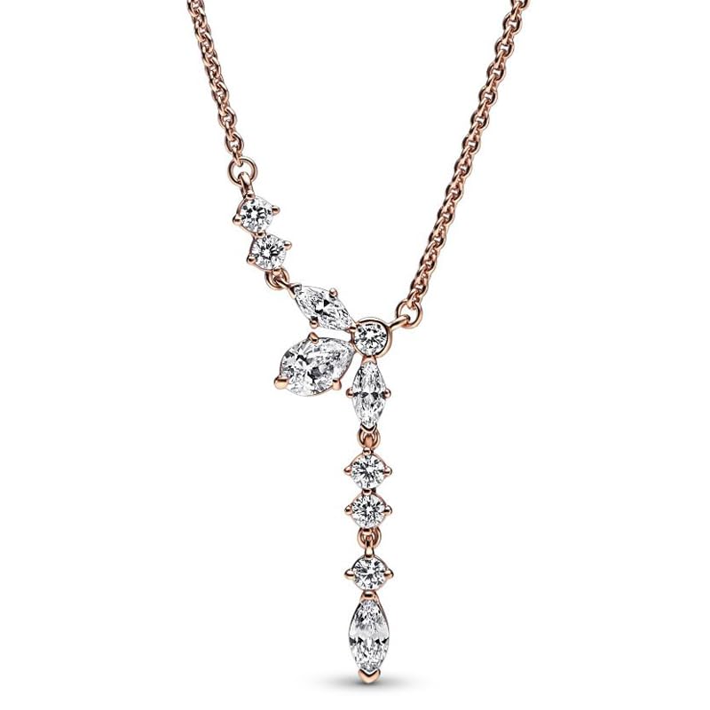 Collier rectangle herbarium avec halo flocon de neige en cristal scintillant