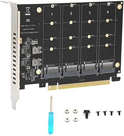 Adapter Card, 4 Port M.2 NVMe SSD to PCIE X16 M Key Converter, LED Indicators, PH44, 4 X 32Gbps, Split or Support, Stable Operation, For Motherboard (ph44)