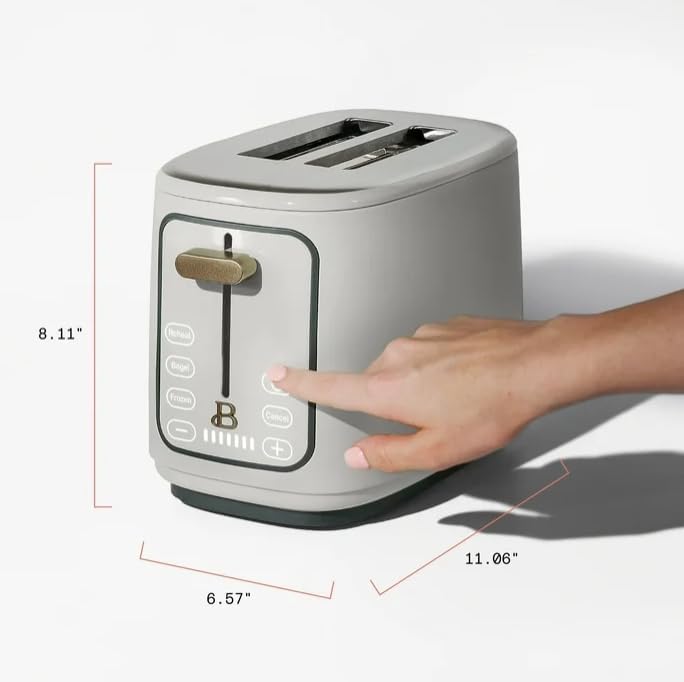 Beauti 2 Slices Toaster with Touch Activated Display, 900 W, Bagel/Frozen/Reheat Presets, Wide Slots, Easy Cleaning (White Icing)