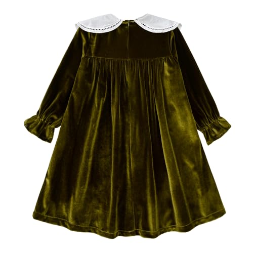 MYGBCPJS Little Girls Christmas Velvet Dress Toddler Kid Zip Flower Collar Long Sleeve Ruffle Princess Dresses A-line Skirt2