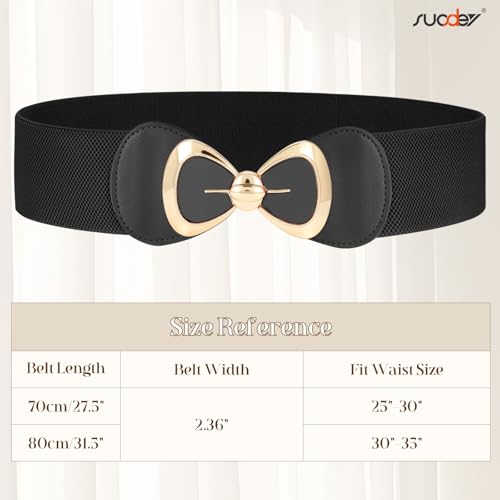 SUOSDEY Women Elastic Wide Waist Belt for Dress Stretch Waist Belt with Bow Buckle — view 5