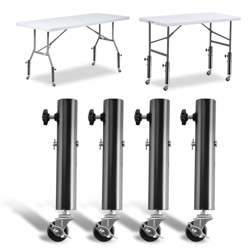 Domigard Table Leg Riser with Wheels, 4pcs Metal Table Leg Extender, Furniture Riser with Adjustable Screw Clamp for Sofa Table Chair Square/Round Suitable Diameter Less Than 1.4inch