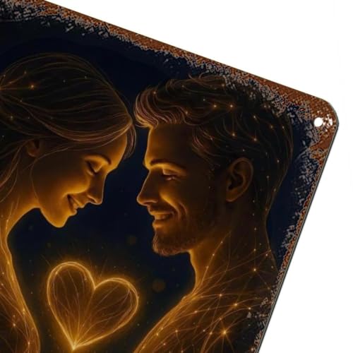 Cœur doré affiche métal couple romantique finition vintage premium
