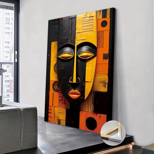 Tableau masque tribal africain abstrait pour habiller un grand mur de salon