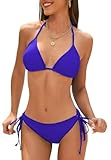 PONCEAU Women's Bikini Set-Triangle Padded Bikini Top Sexy Low Waisted Two Piece Beach Suit High Leg Swimsuit