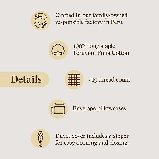 Miniatura 3 de Peru Pima Juego de funda de edredón de percal de 415 hilos, 100% algodón peruano de Pima, de alta calidad y transpirable, con cierre de cremallera