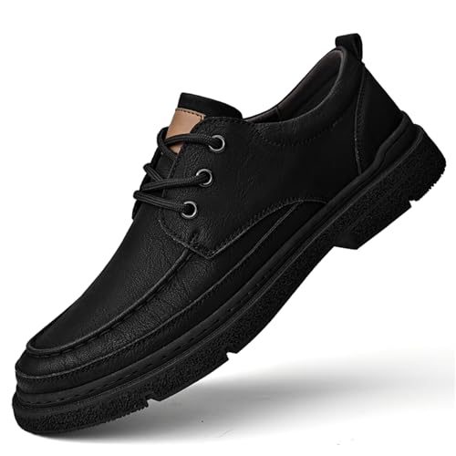 Mens Handmade Leather Platform Lace Up Oxford Shoes Retro Round Toe Non-Slip Penny Loafers Casual Driving Walking Outdoor Boat Shoes