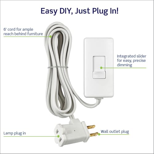 Leviton Table Top Plug in Lamp Dimmer for Dimmable LED, Halogen and Incandescent Bulbs, TBL03-10W, White by Leviton - Image 2