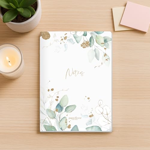 paper&you® Notizheft A5 liniert 64 Seiten, 90g/m² Premium-Papier, Notizbuch mit Softcover „Blattgold“ für Schule, Büro & unterwegs – nachhaltig & klimafreundlich