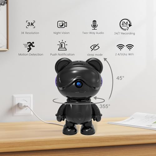 dzcctvipc 3K Smart Robot Security Camera - Wireless Nanny Cam & Pet Monitor with Phone App, 2.4G/5G WiFi, Pan-Tilt, Full HD Night Vision, 24/7 Recording, 2-Way Talk, Cute Bear Design - Image 6