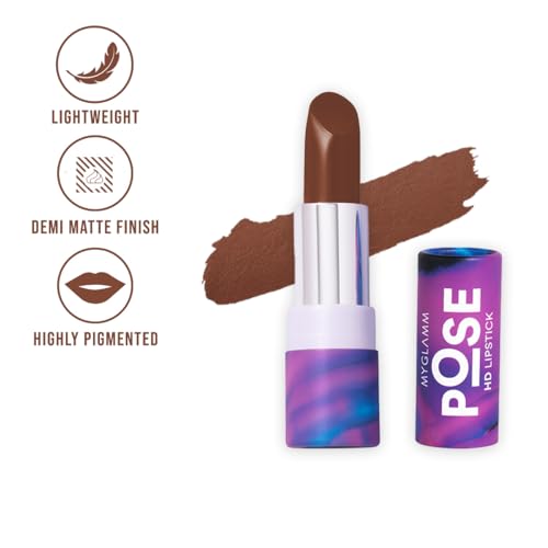 Image of MyGlamm POSE HD Lipstick-Caramel (Brown)-4 gm | Matte Lipstick | Enriched with Moringa oil & Vitamin E | Long-lasting & Moisturising