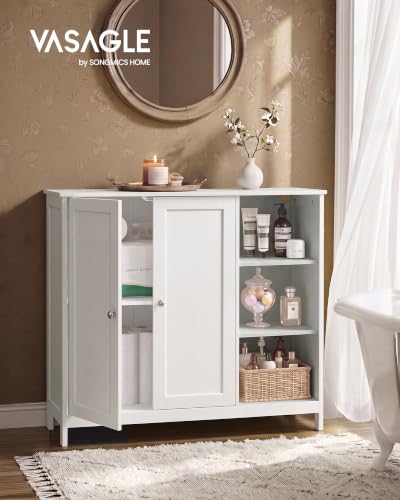 Image of VASAGLE Bathroom Floor Cabinet, Freestanding Storage with 2 Doors | MDF Organizer, Adjustable Shelves, 35.4 x 11.8 x 31.5 inches, Cloud White, SIREN Collection UBBK070WB01S