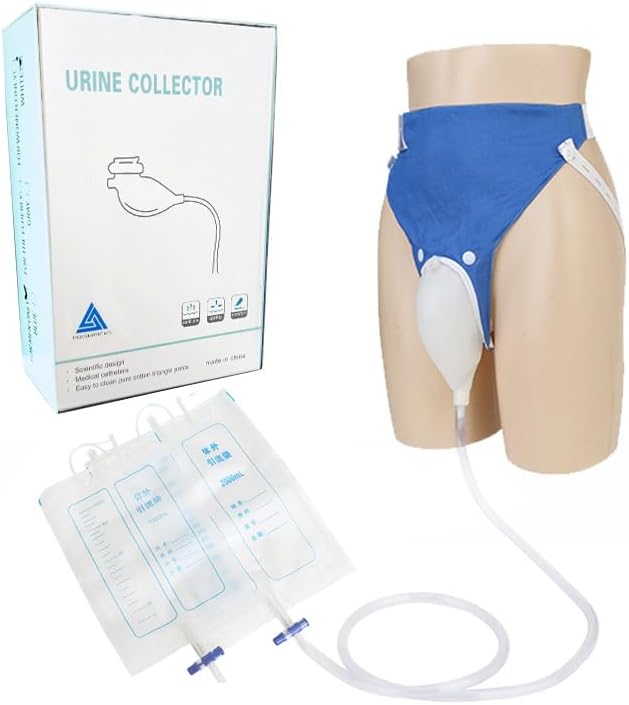 Urine Bag Collector: Elderly Men's Urinal - |Breathable Adjustable Reusable with Odour-Free 1 lt & 2 lt Silicone Urinary Drainage Bags | White/Grey/Blue | for Elder Men