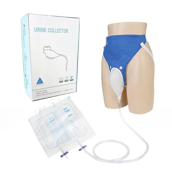 Urine Bag Collector: Elderly Men's Urinal - |Breathable Adjustable Reusable with Odour-Free 1 lt & 2 lt Silicone Urinary Drainage Bags | White/Grey/Blue | for Elder Men