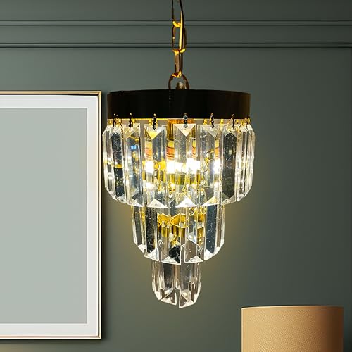 Image of Round 160mm Crystal Chandelier for Home Decor | Jhumar for Ceiling Decoration | Golden jhoomer for Home & Office | (LED Light Included)