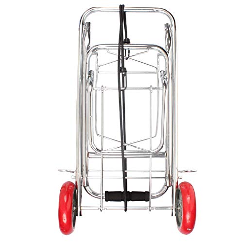Image of AR Mall Foldable Stainless Steel 2 Wheel Luggage Cart Hand Truck Trolly with Rope Shopping Trolley Cart Home Office Godown Travel Luggage Trolley (2 Wheel Luggage)