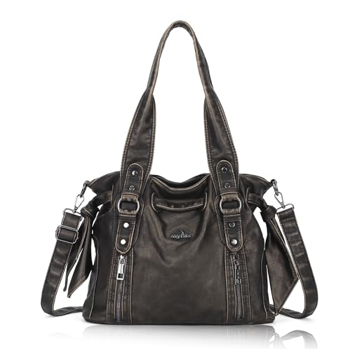 Angel Kiss Purses for Women Vegan Leather Retro Shoulder Bag for Women Multi-Pocket Purse and Handbags Crossbody Bags, Bronze