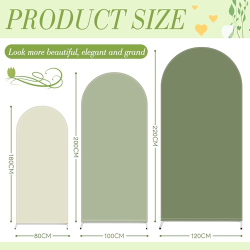 Image of VitalCozy Set of 3 Wedding Arch Cover 6ft, 6.5ft, 7.2ft Fabric Arch Backdrop Cover Double Sided Fitted Spandex for Baby Shower Birthday Party Decoration, Frame Not Included(Green Series)