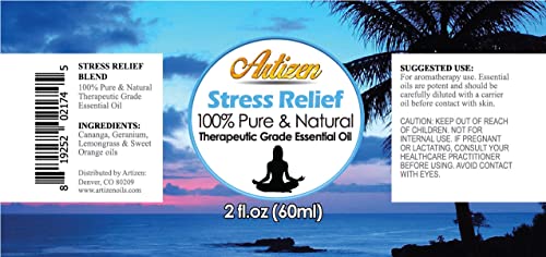 Artizen Stress Relief Blend Essential Oil (100% Pure & Natural - Undiluted) Therapeutic Grade - Huge 2Oz Bottle - Perfect For Aromatherapy, Relaxation, Skin Therapy & More! #TOP1