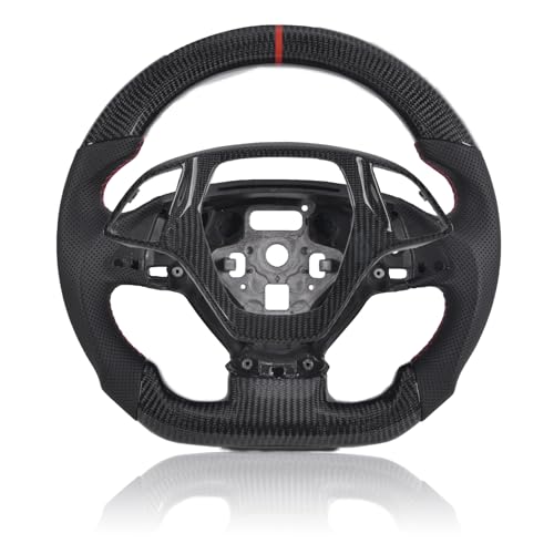 EASSAFEX Carbon Fiber Steering Wheel for Chevrolet Corvette C7 2014-2018, D-shaped Flat-bottom Nappa Perforated Leather Grip with Replacement Trim