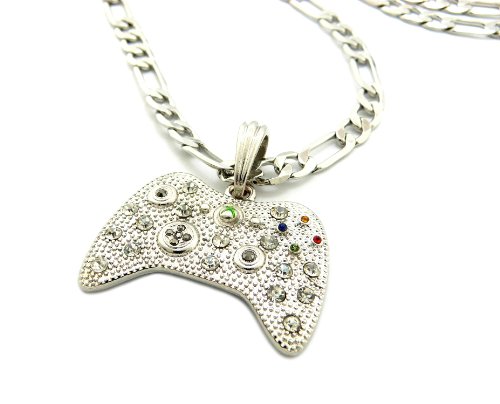 New Iced Out Game Controller Pendant 5mm/24" Figaro Chain Hip Hop Necklace MSP3792