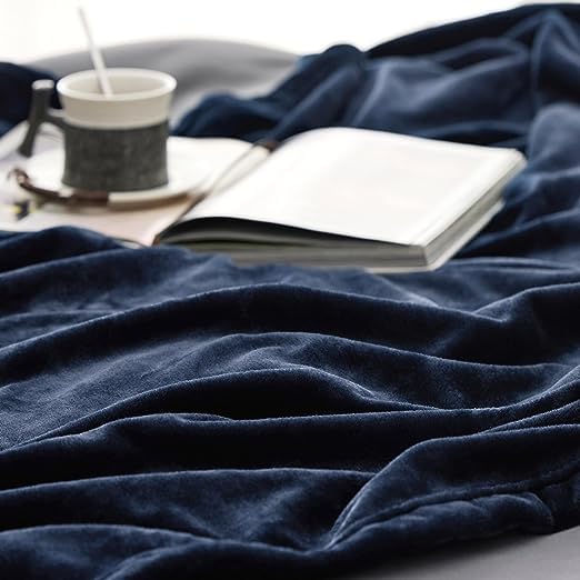 Image of Cotton Bolls Textiles Cozy Plush AC Blanket for Single Bed, Lightweight All Season Blanket, Ultra Soft Blanket for AC Room, Mild Winter, Can Be Used as Bedsheet in Winter, 60x90 Inches, Navy Blue