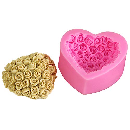 Obtanim Small Silicone 3D Rose Flower Mold Love Heart Shape Fondant Soap Cake Mould For Chocolate Wedding Valentine #TOP2