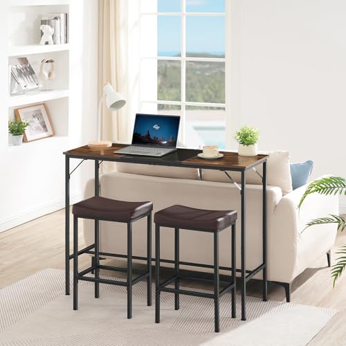 Image of HOOBRO Bar Chairs, Set of 2 Counter Height Saddle Stools with Curved Surface, 24.8 Inches, 2.4 inch Thick Upholstery, for Kitchen and Dining Room, Brown and Black BC10BY01