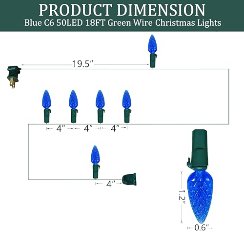 Image of C6 Christmas Lights 50 LED Blue Strawberry 18ft Waterproof String Lights for Outdoor Indoor Garden Yard Home Party Christmas Tree Decorations (Blue)