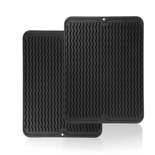 FENGZIZH Silicone Trivets for Hot Pans, 2 Pack Silicone Trivets, 40x30cm Flexible Heat Resistant Mat Kitchen Worktop Protector, Non-Slip Multipurpose Kitchen Accessory (Black)