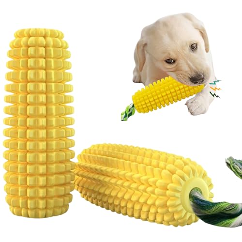 Tail Town Squeaky Corn Dog Toy for Dogs TPR Rubber Dog Chew Toy Textured Dental Teeth Cleaning Toy Interactive Fetch & Puppy Enrichment Toy for Small Medium Large Dogs