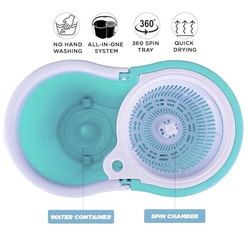 Image of Raxon InnovationBucket Quick Spin Mop with 2 Microfiber Wet Dry Mophead Floor Cleaning pocha Extendable Handle Removable Wringer 360 Floor Cleaner Mopping Set (Random Colour)(Squeez Bucket Mop)