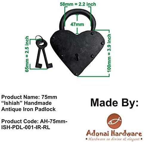 Adonai Hardware Ishiah Handmade Antique Iron Padlock (75mm, Oil Rubbed Black Living Finish)- Supplied as 2 Pieces per Pack