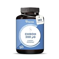 Chrompicolinat hochdosiert 200 µg - normaler Blutzuckerspiegel und Makronährstoff-Stoffwechsel - Ohne unnötige Zusätze - 6 Monate Vorrat (180 Vegane Tabletten) - Laborgeprüft - Vitavea