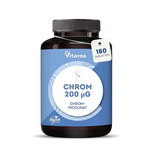 Chrompicolinat hochdosiert 200 g - normaler Blutzuckerspiegel und Makronährstoff-Stoffwechsel - Ohne unnötige Zusätze - 6 Monate Vorrat (180 Vegane Tabletten) - Laborgeprüft - Vitavea