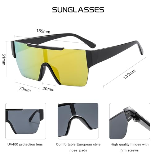 Image of VIA LEECA Trendy Square Flat Top Sunglasses for Men Women, Designer Big Rimless UV Protection Shades